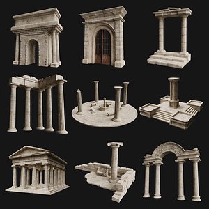 3D ANCIENT RUIN GREEK ROMAN TEMPLE MONUMENT STATUE COLUMN PACK