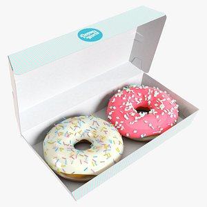 3D A pair of donuts in cardboard box