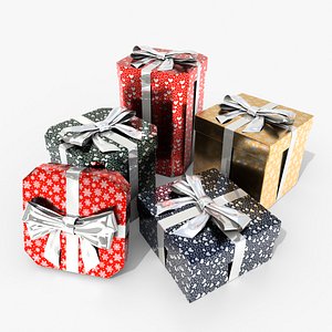 Gift Boxes - 5-Pack with Glossy Ribbon Bow 3D model