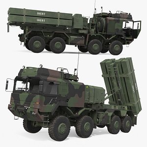Green Camo Truck with Air Defense Launcher 3D model