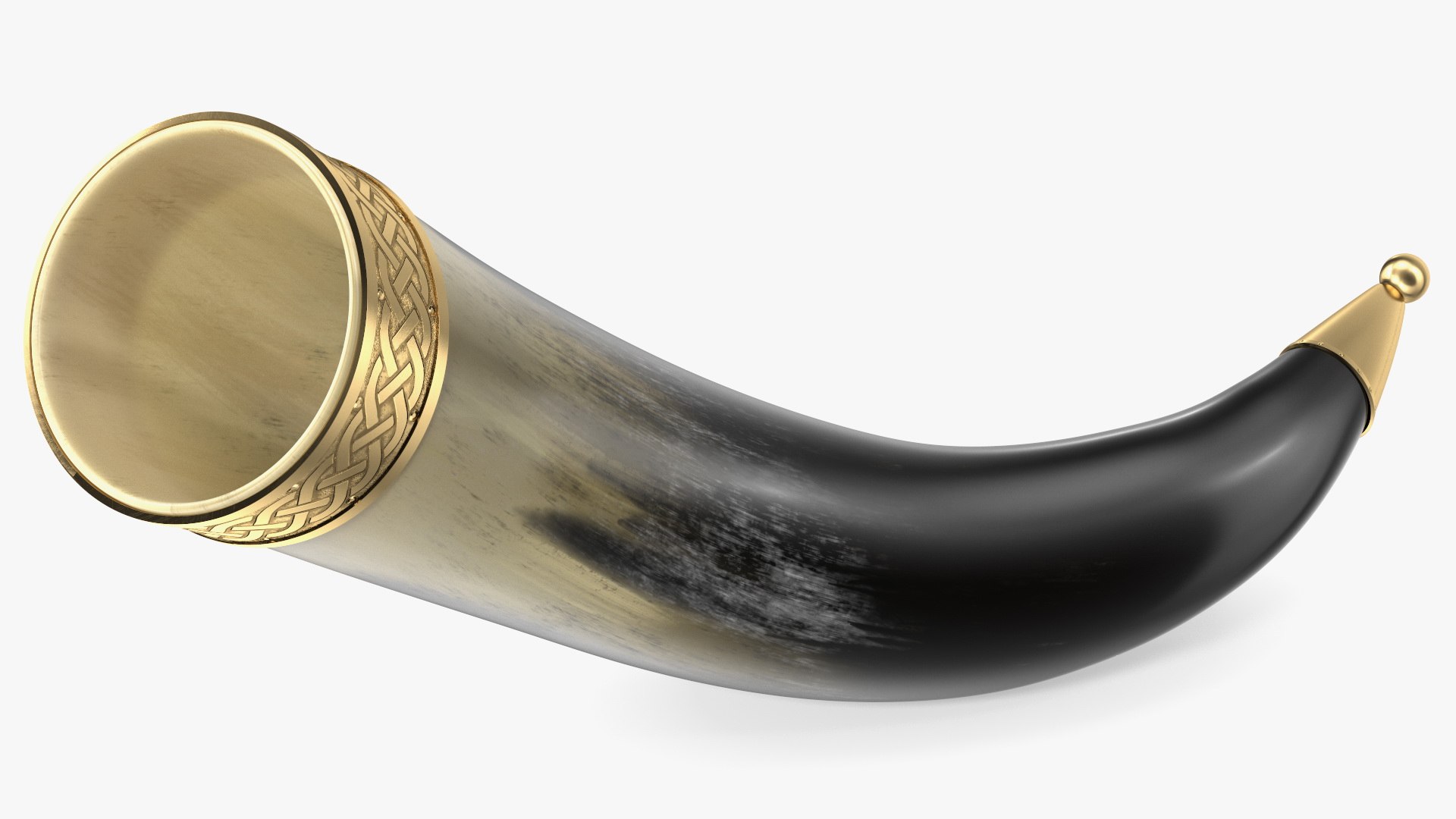 Antique Light Drinking Horn in Gold Trim 3D model preview