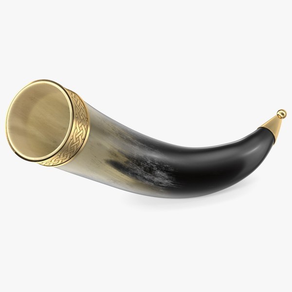 Antique Light Drinking Horn in Gold Trim 3D model