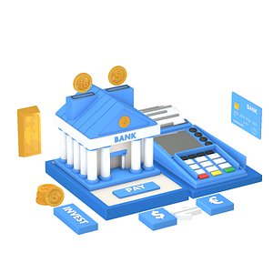 Bank Terminal Finance Low Poly Animated 3D model