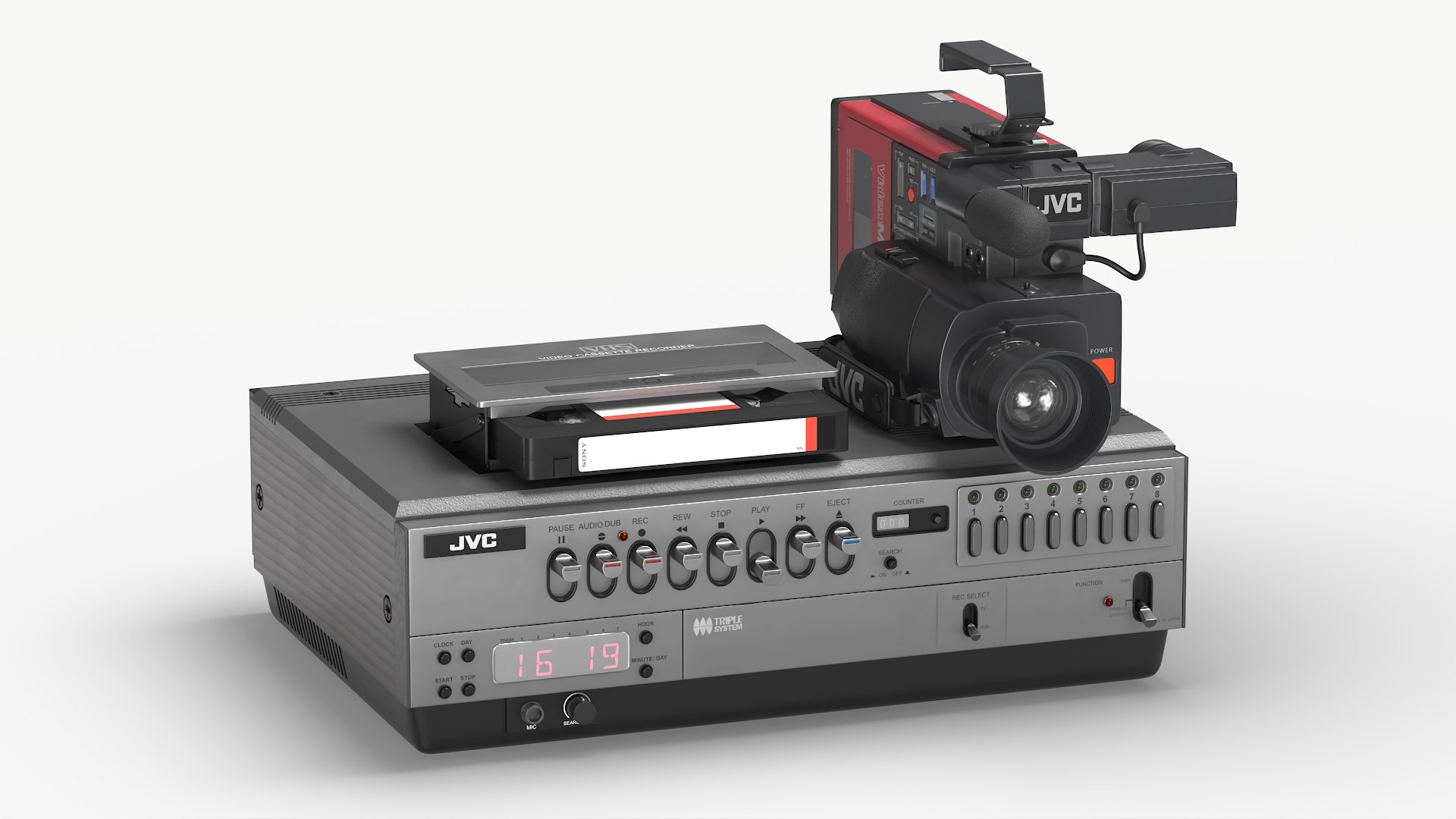 3D Vintage JVC GR-C1 VHS Camcorder With Player HR-3330TR