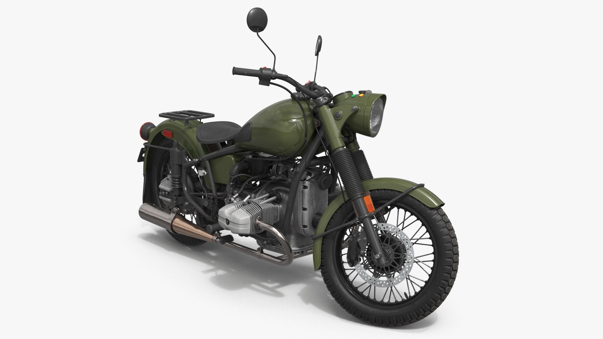 Classic Retro Motorcycle Green Rigged for Cinema 4D 3D model preview