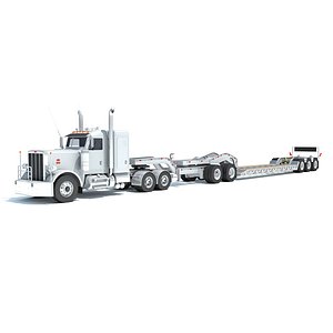 Semi Truck with Lowboy Trailer 3D model
