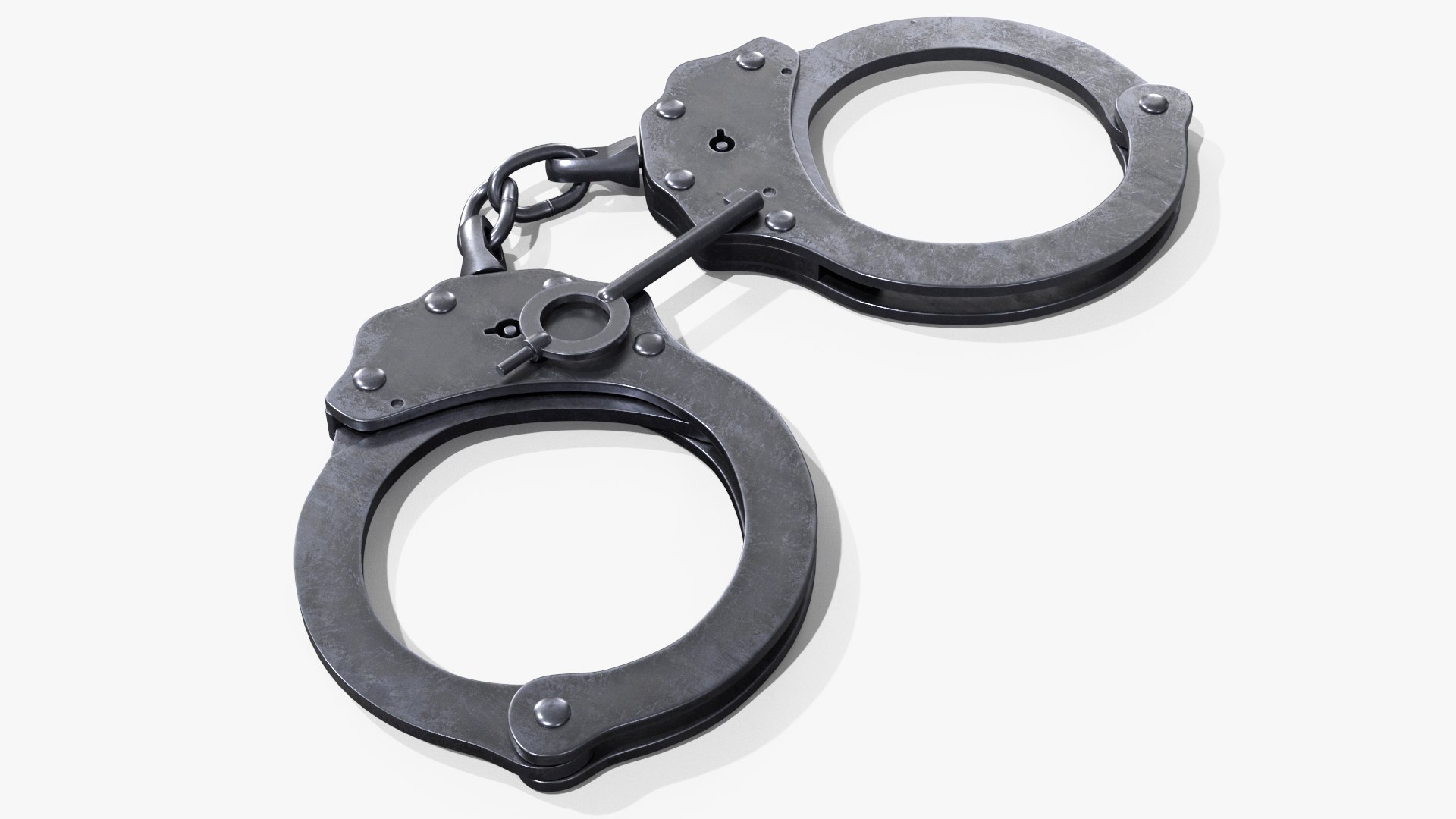 Double Lock Handcuffs with Key Worn Steel 3D model preview