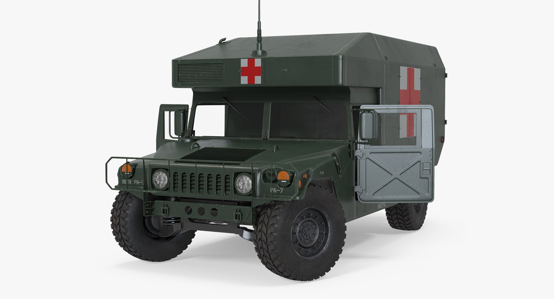 Maxi Ambulance Military Car HMMWV m997 Rigged Green 3D model preview