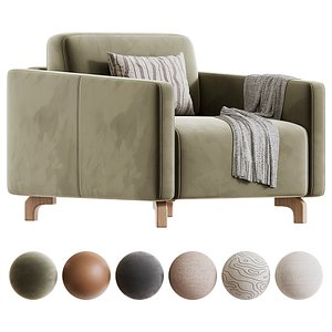 Lieri Mini Velour Mustard Armchair-Bed 3D