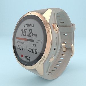 Garmin Fenix 7S Sapphire Solar Rose Gold Titanium Sports Watch with Slate White Silicone Strap 3D mo