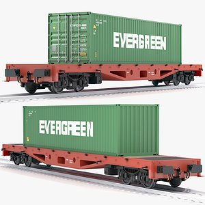 Flat Rail Car Evergreen Shipping Container model