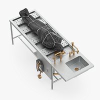 Autopsy Table with Wrapped Cadaver