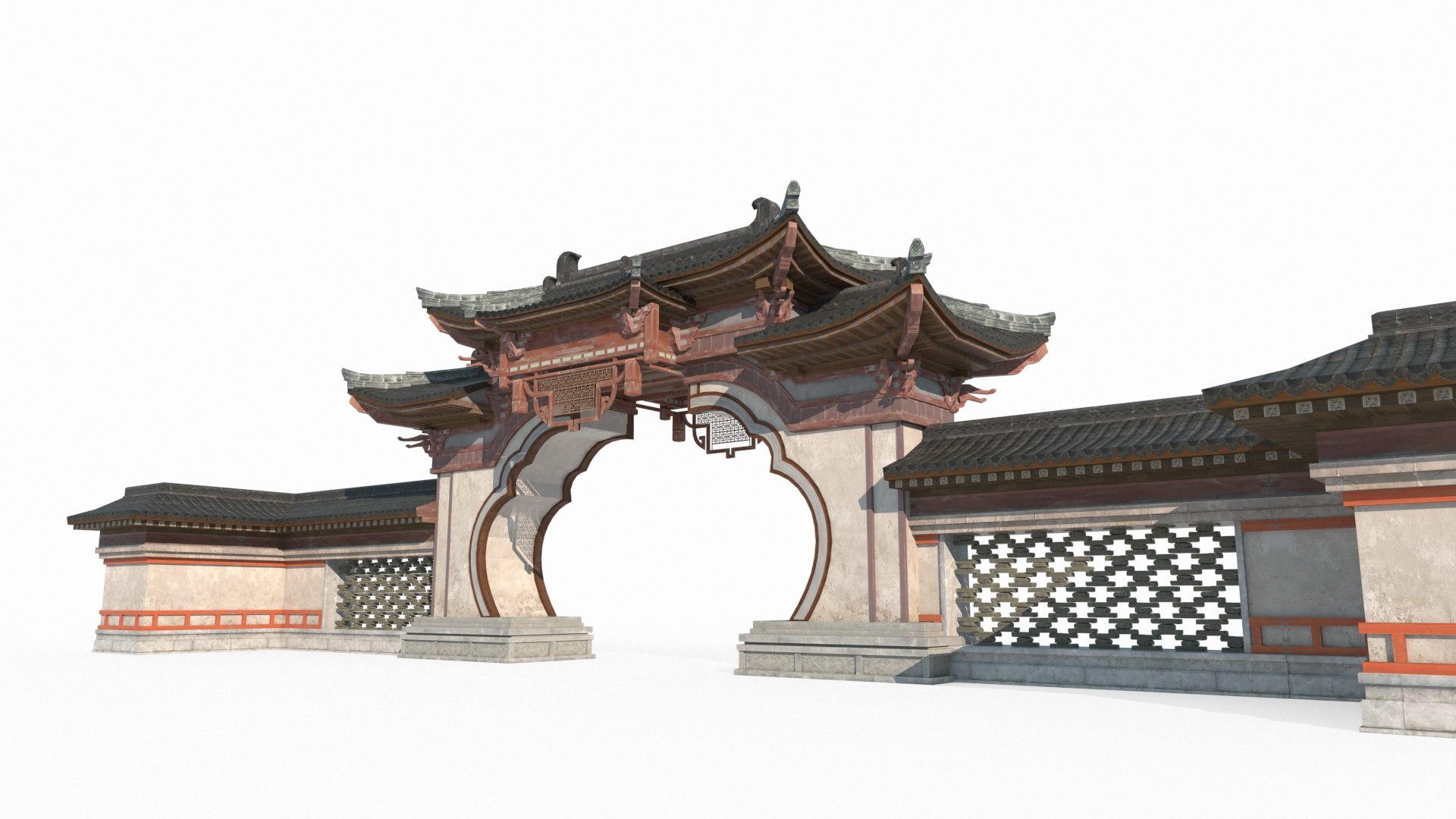Ancient Asian Architectural Garden Courtyard Gates 3D Model ...