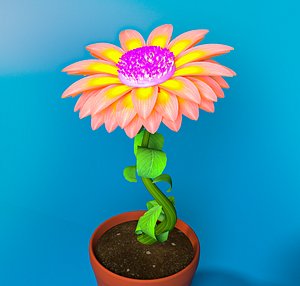 rigged daisy pink flower 3D model