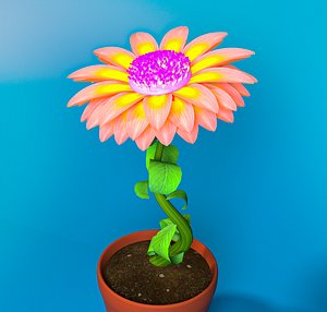 Cartoon Rising Daisy Pink Flower Rigged