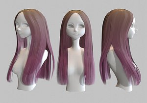long blond-pink dyed hair 3D model