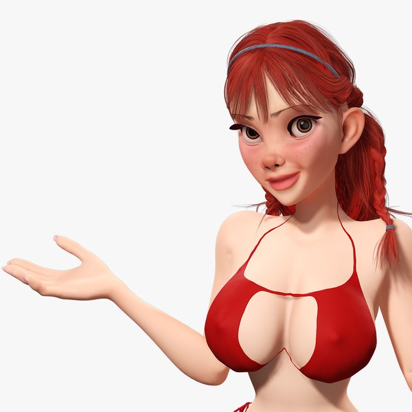 3D model cartoon girl with stylized red hair