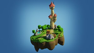 fantasy castle floating island 3D model