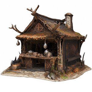 3D Medieval Merchant Stand Fantasy Weapon and Armor Stall FBX OBJ
