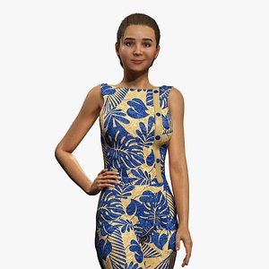 Stylized Realistic Woman Wearing Patterned Jumpsuit Elegant Female