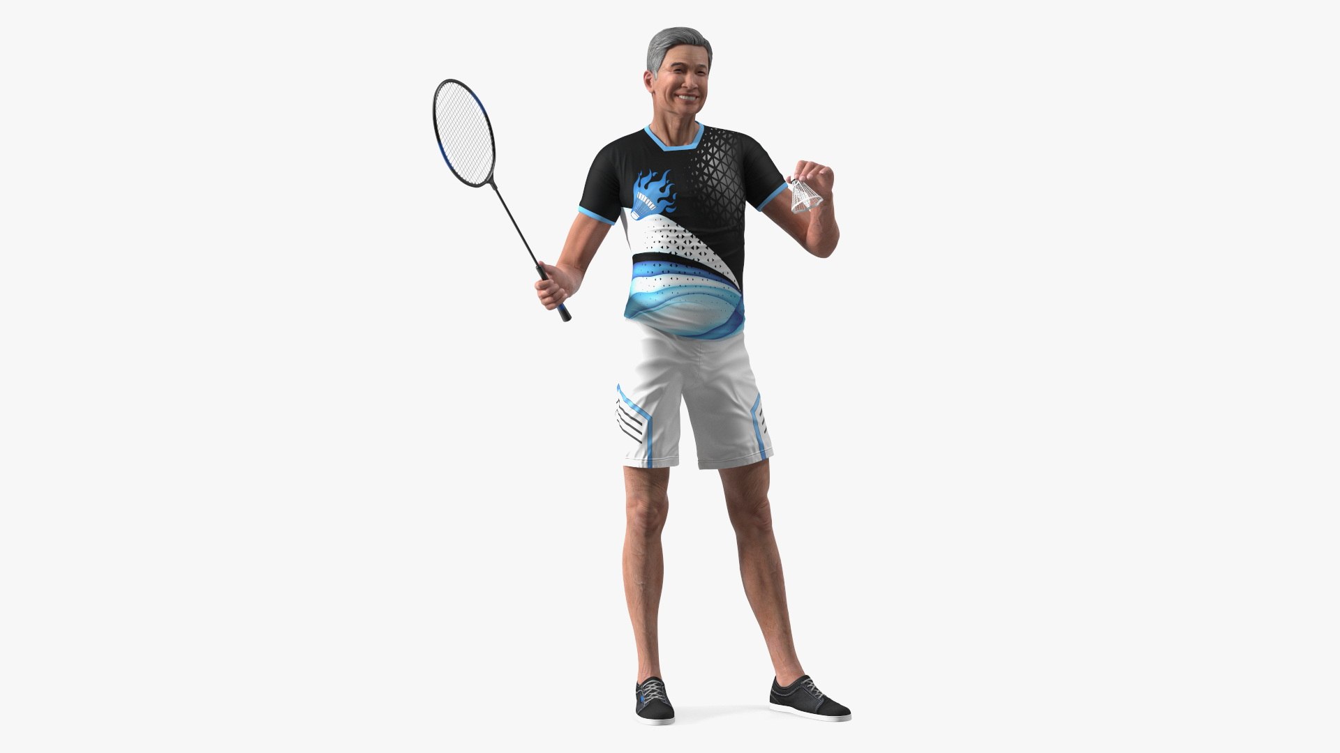 Chinese Elderly Man Badminton Style Rigged 3D model preview