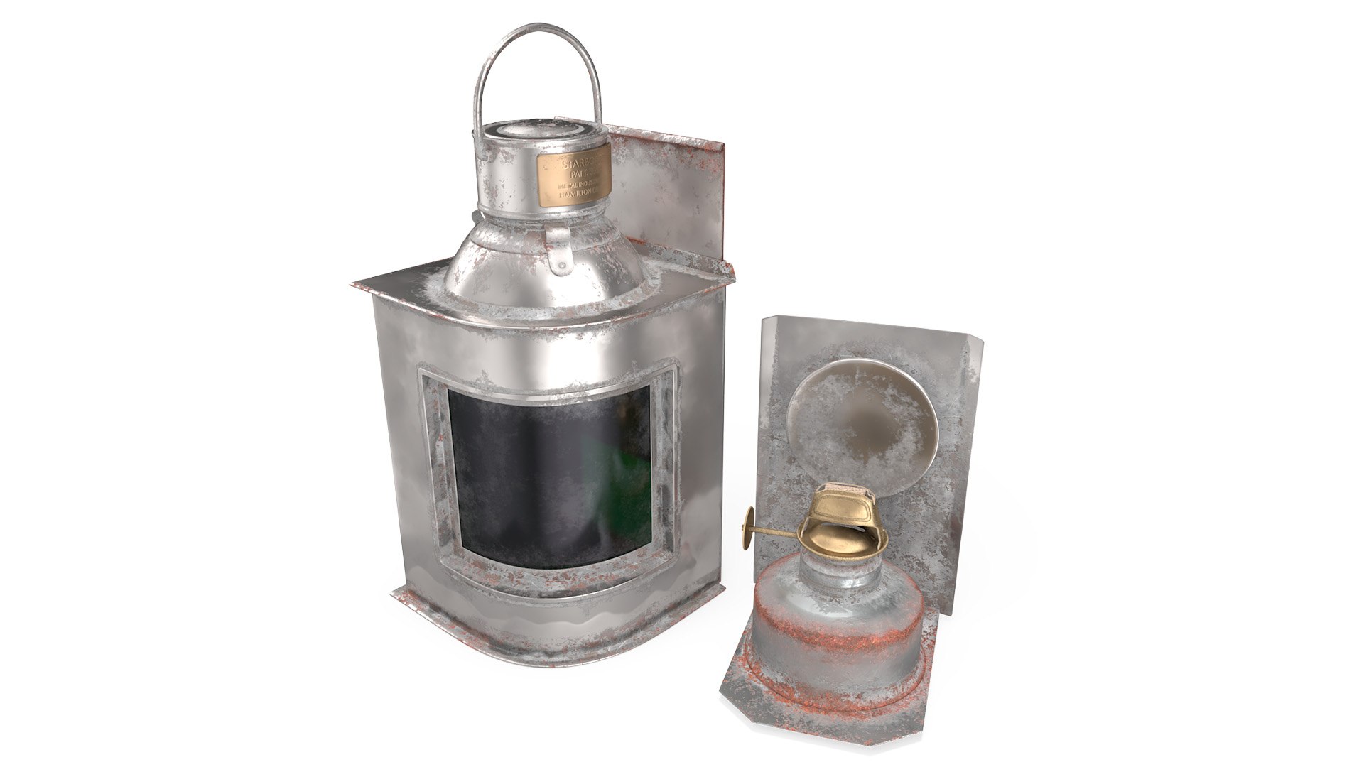 Ship Aged Lamp with Black Glass Disassembled 3D model preview