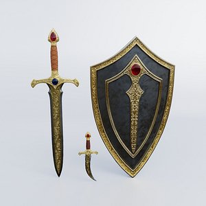 Realistic Game Ready Sword Dagger and Shield Collection