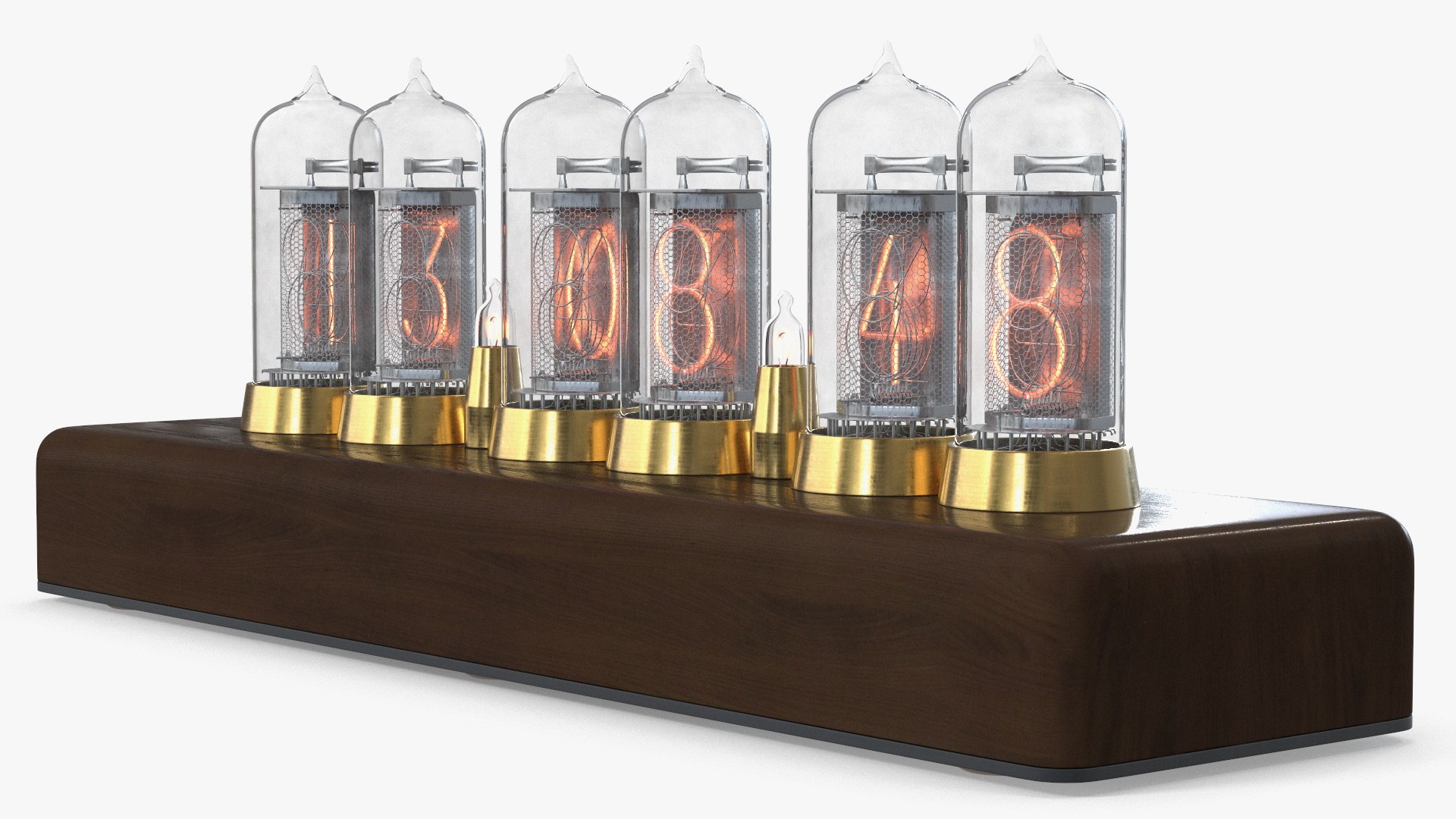 Nixie Tube Digital Desk Clock Wood Brass 3D model preview
