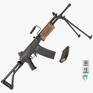 3D Machine Gun 13 Wood Handle All PBR Unity UE Textures