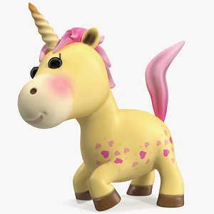 Yellow Cartoon Unicorn Rigged for Cinema 4D