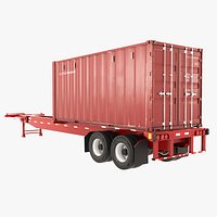 Semi Trailer with ISO 20-ft Container 4K PBR