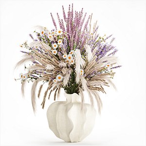 3D Realistic bouquet dried flowers lavender pampas vase decor model