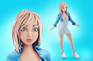 Low poly Cartoon Girl Rigged 3D model