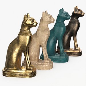 3D Sacred Bastet Cat Statuettes Set