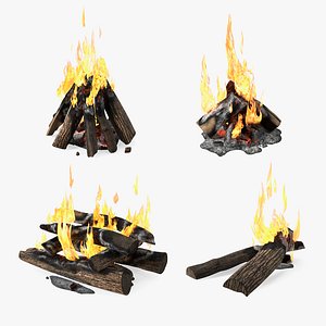 3D Burning Wooden Logs Collection 2