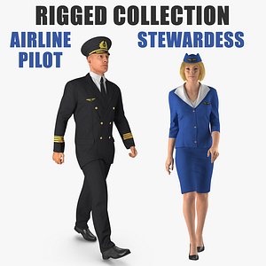 3D airline pilot stewardess rigged model