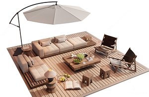 Camping Patio Furniture Outdoor sofa Beach Umbrella 3D model