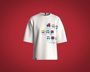 3D model Mens basic oversized t-shirt with train graphic
