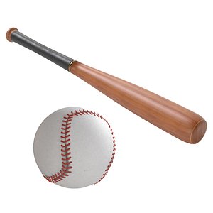 Baseball and bat 3D model