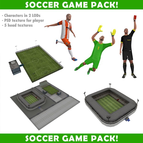 3d soccer pack characters stadiums model