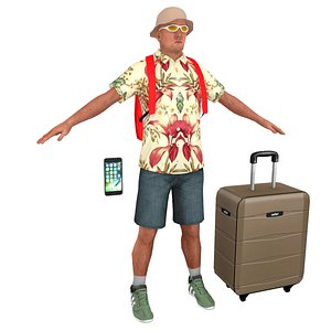 tourist man backpack 3D model