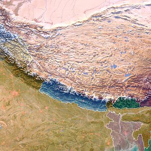 Southern Tibet Map - 40K Realistic Satellite Terrain - Elevation 3D model