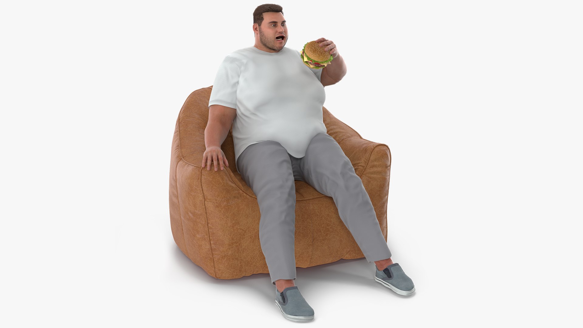 Fat Guy in a Chair Eating a Burger Fur 3D model preview
