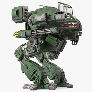 Scratched Fighting Robot Empty Dark Green 3D model