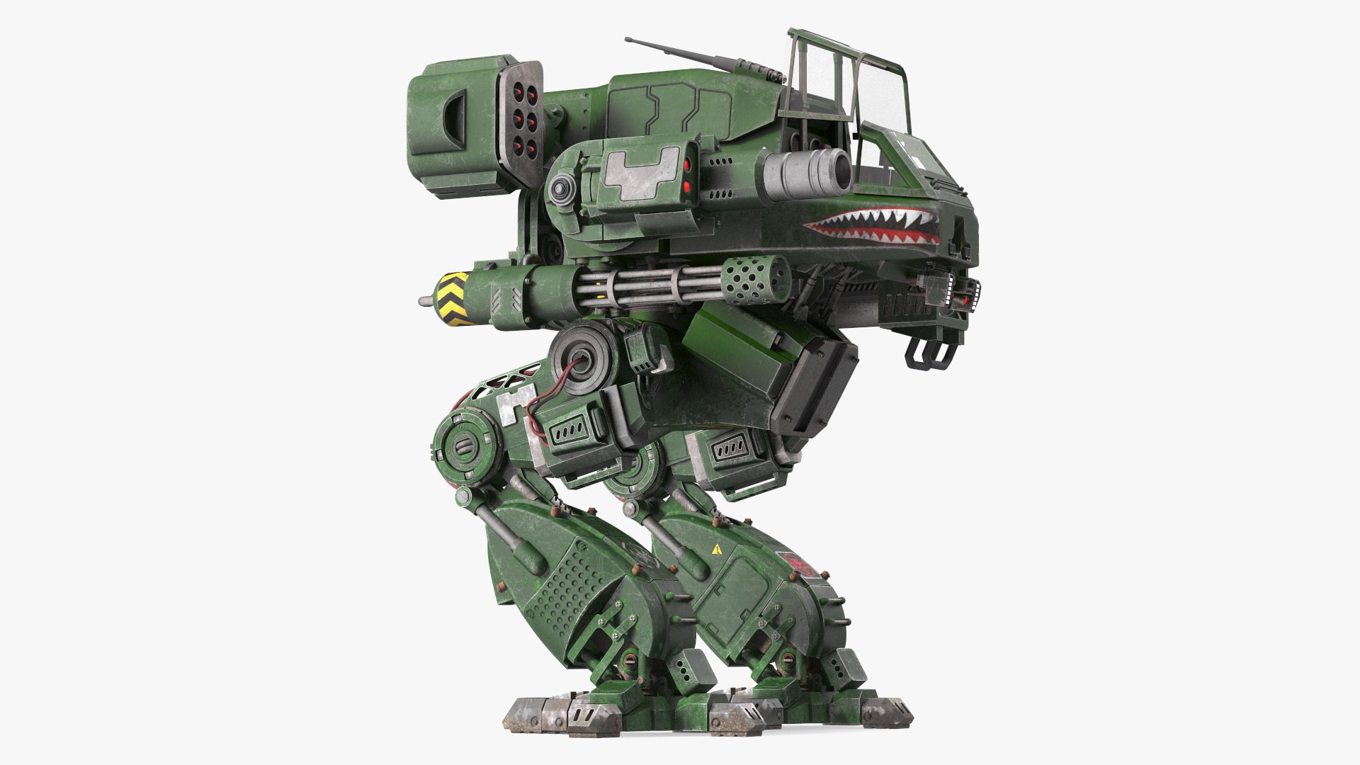 Scratched Fighting Robot Empty Dark Green 3D model preview