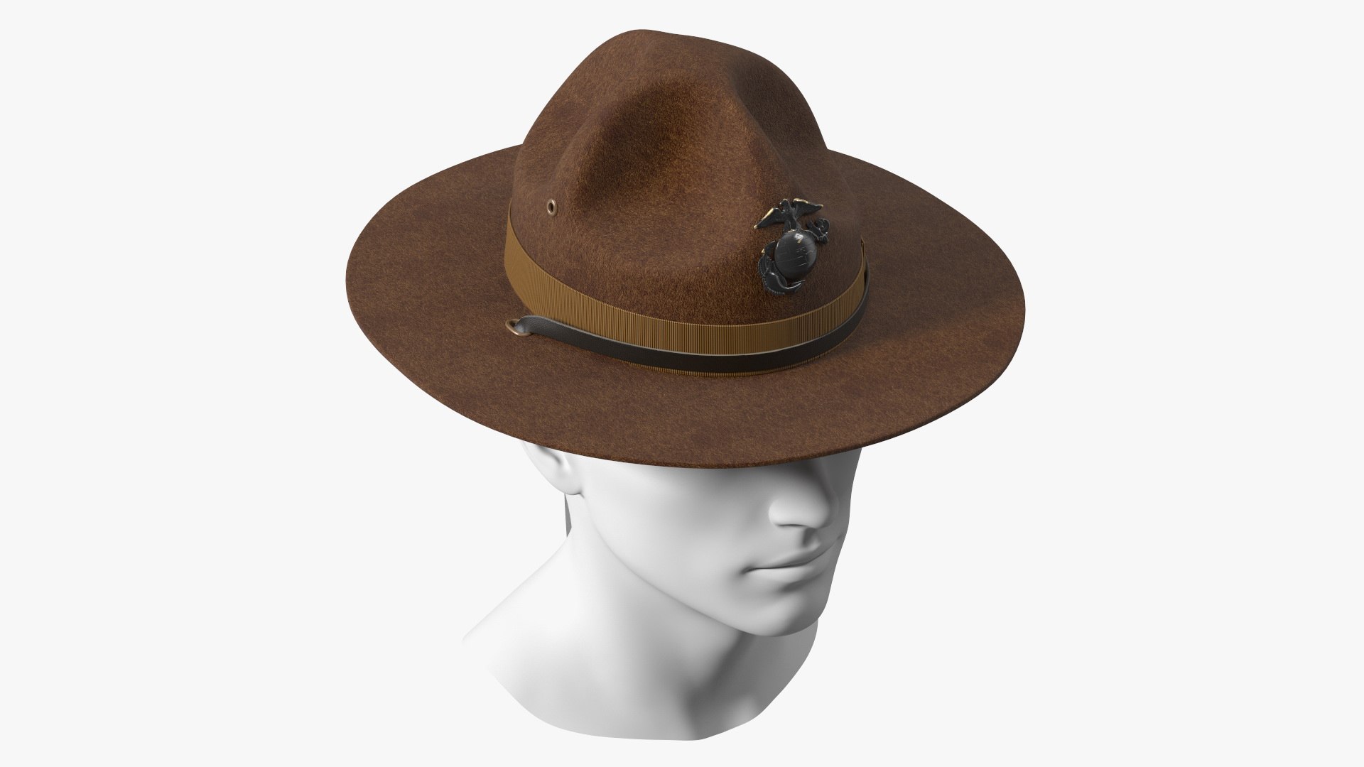 Sergeant Campaign Hat with Cockade Brown on Mannequin 3D model for industrial visualization, technical presentation, simulation, product rendering, and animation