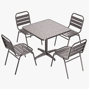 Square Metal Dining Table with Chairs 3D