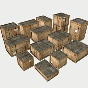 3D model pack old wooden crates