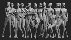 3D model Animated Female Mesh - 14 poses v4