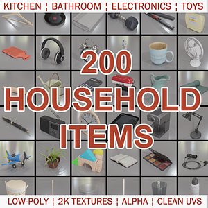 200 Low-Poly Textured Household Items